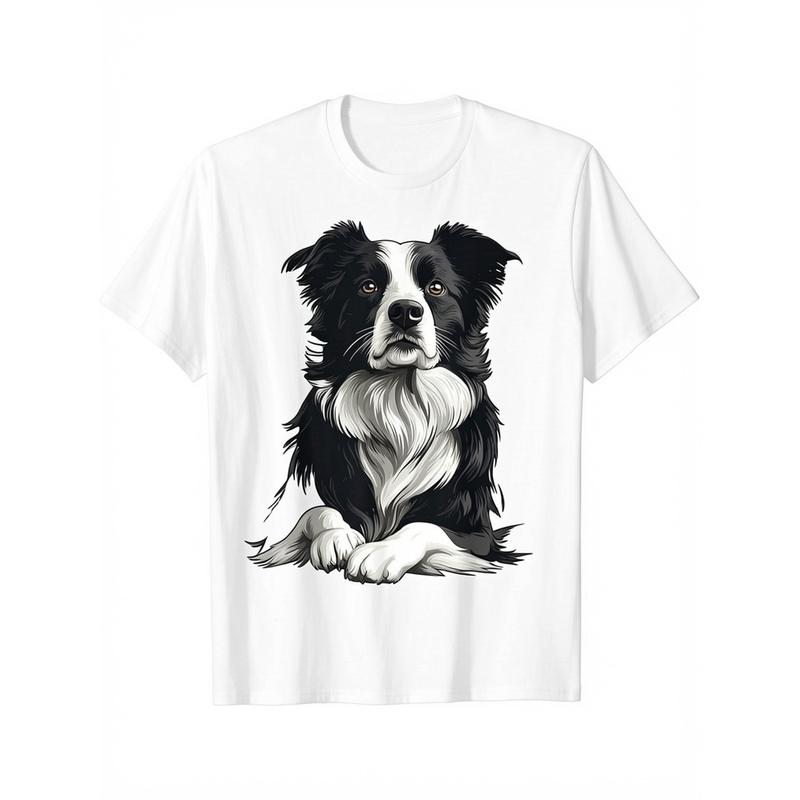 Men'S Border Collie T-Shirt - 100% Relaxed Fit Dog Lover Tee Suitable for Dad, Husband, Grandpa - Machine Washable Casual Wear & Festival Gift Idea