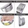 Garlic Press Stainless Steel Rocker Mincer with Silicone Peeler and Cradle Garlic Cutter Kitchen Tool for Easy Crushing
