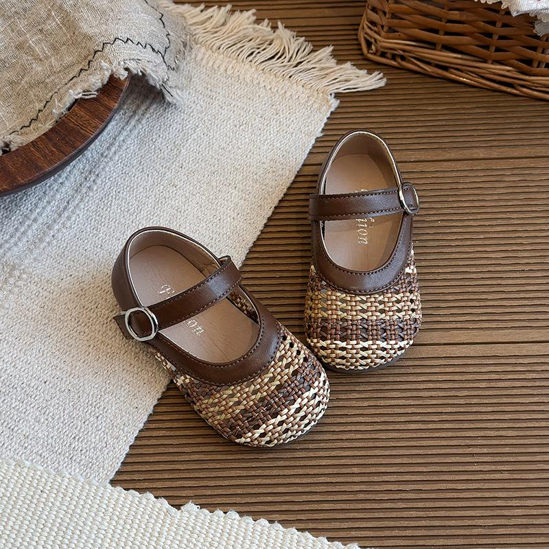 Vintage Girls Mary Jane Woven Hollow-out Princess Sandals 28 коричневый