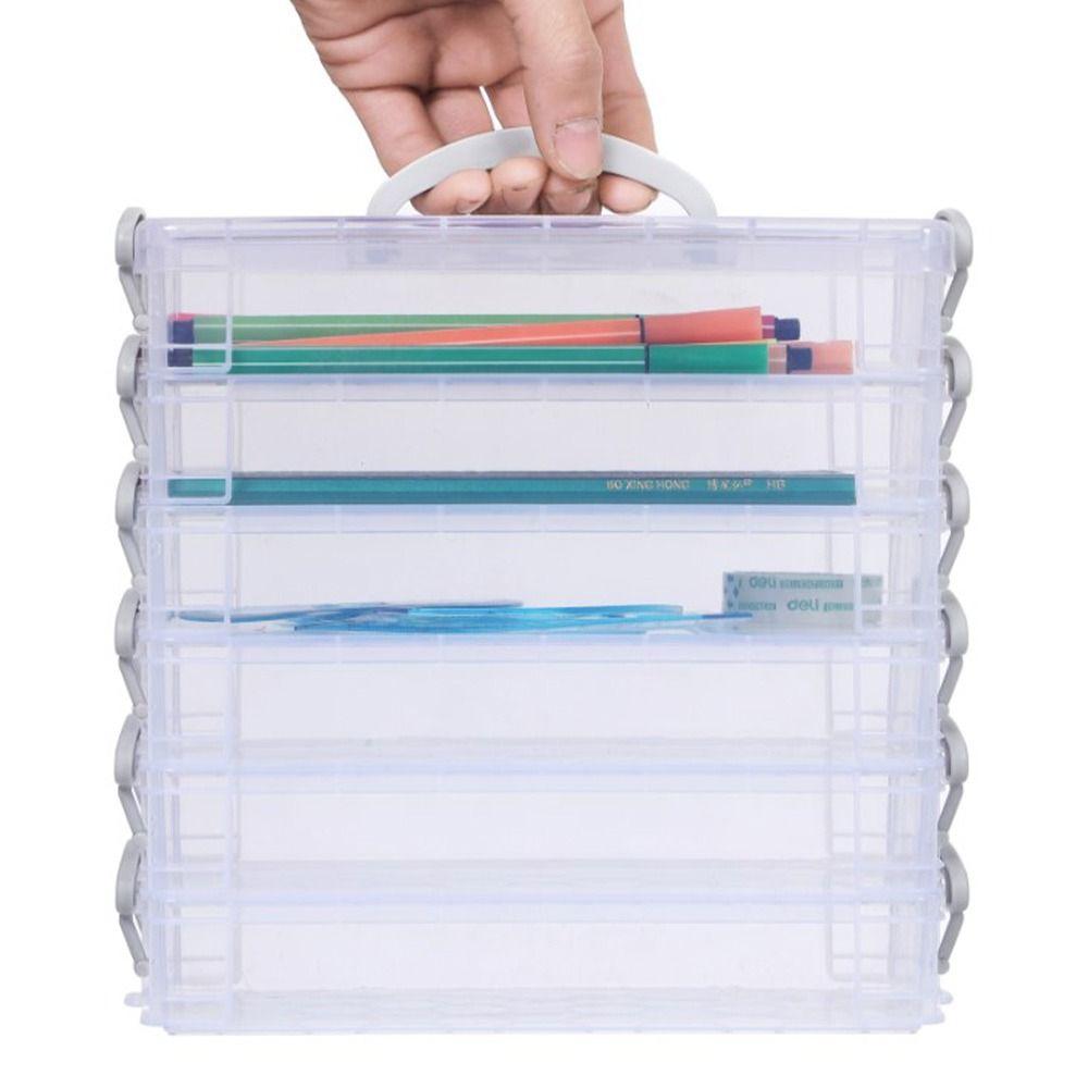 6Layer Detachable Storage Boxes Paintbrush Box Watercolor Pen Storage Case Large Capacity Multi-Function Stationery Organizer School Supplies