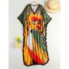 EDOLYNSA Boho Printed Plus Size Kaftan 2024 Kobiety Dekolt w Serek Rękaw Nietoperz Luźny Szlafrok Letnie Wakacje Plaża Maxi Sukienka Strój Kąpielowy Cover Up