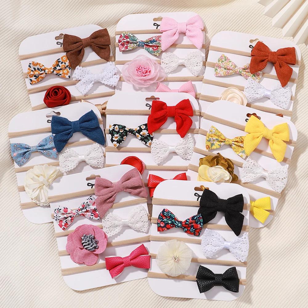 5Pcs/lot Baby Elastic Nylon Headband Newborn Sweet Flower Lace Bow Hair Bands for Babe Infant Toddler Soft Girl Hair Accessories