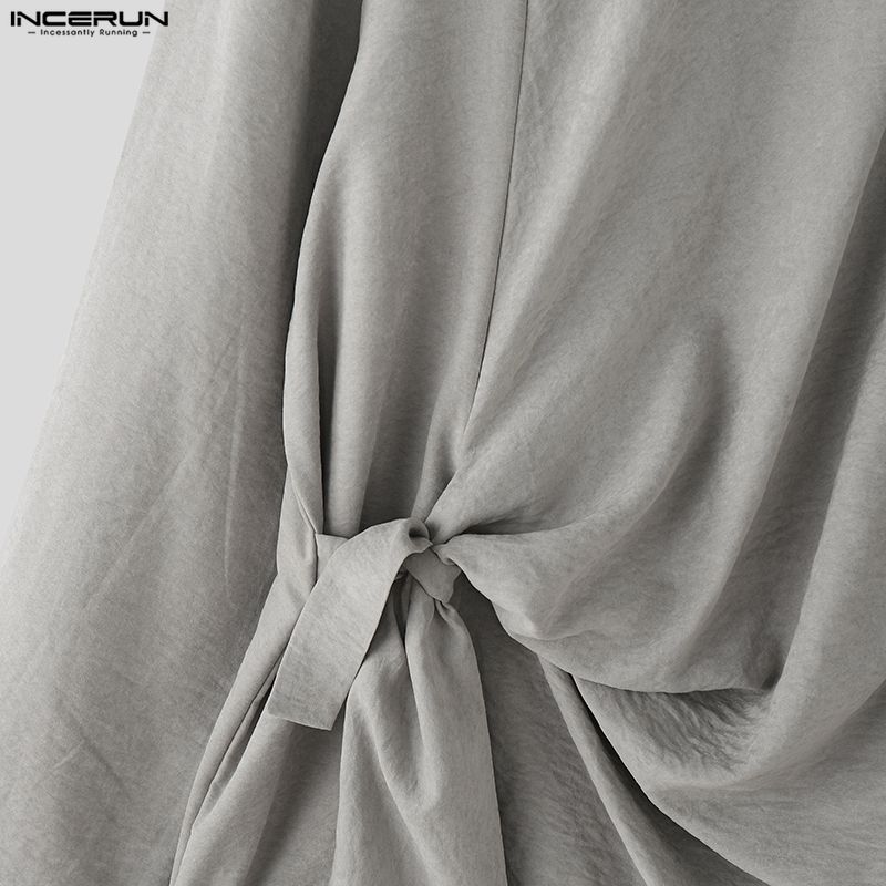 INCERUN 2PCS Men High Neck Long Sleeve Twisted T-shirt Long Ruffled Layers Pants Culottes Sets Outfits