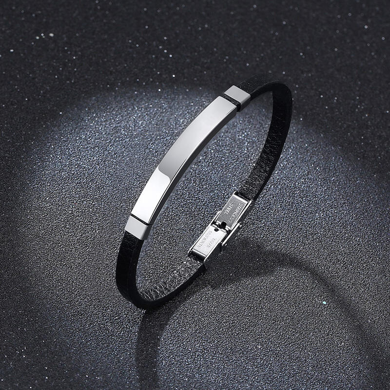 Leather Surgical Engraved Bracelet Initial Couple Strap Bracelet Wrist