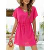 QICED Fashion Summer Spring Solid Color Print Short Sleeve V-Neck Casual Dresses