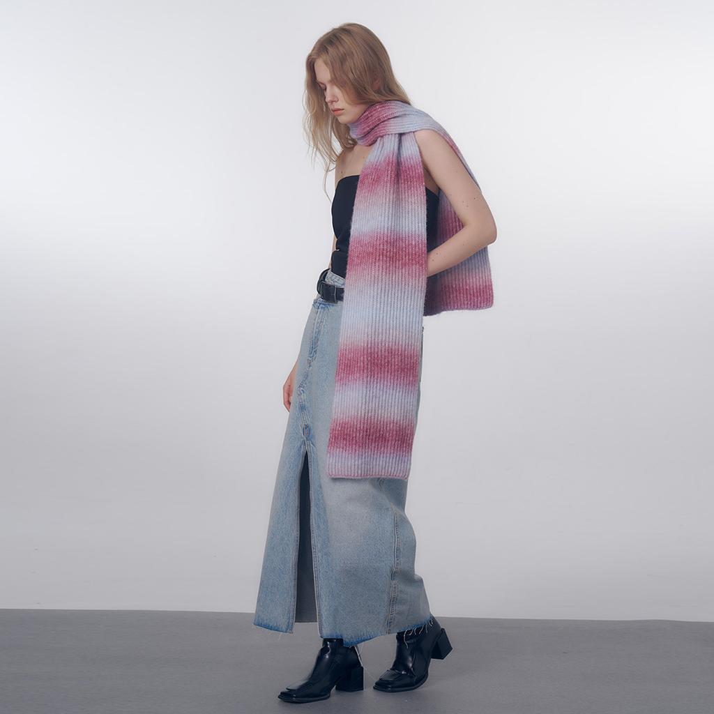 Niche Wool Blended Gradient Knitted Wool Scarf Unisex Winter Warm Striped Shawl Scarf
