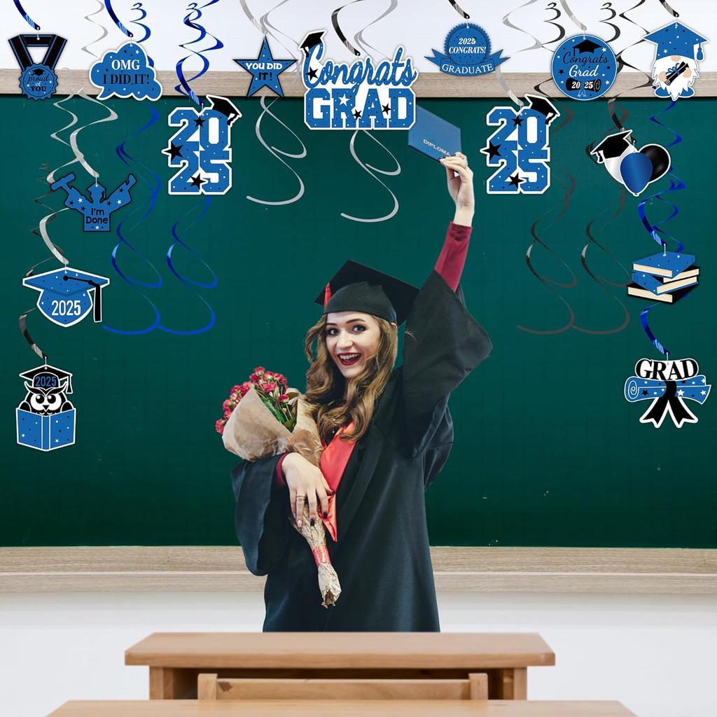 Tifeson Graduation Decorations 2025 Blue - 36 PCS Party Supplies, Congrats Grad Hanging Swirls, High School College Class of 2025 Decor
