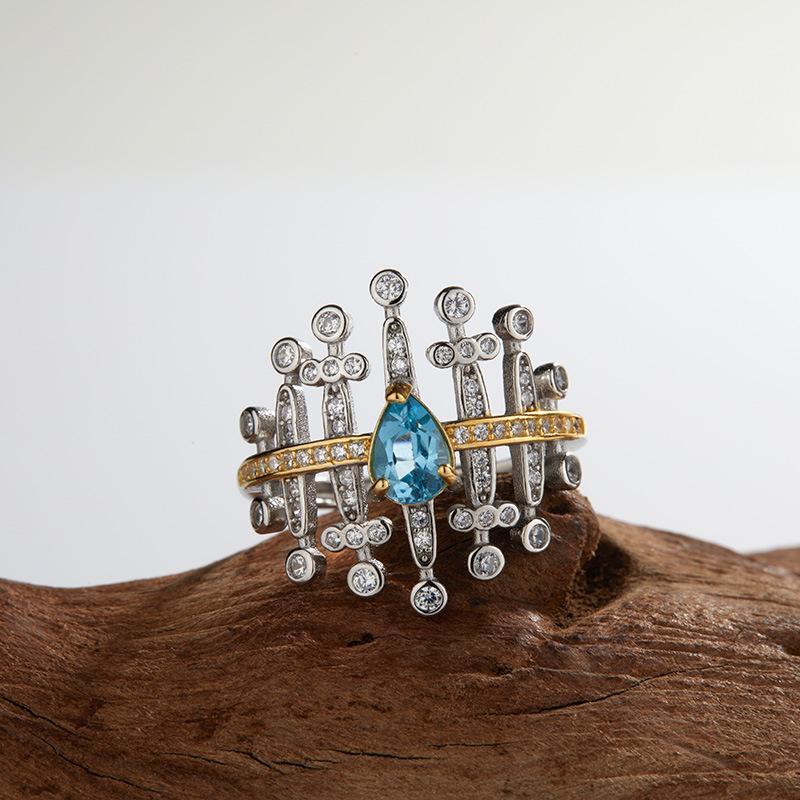 Personalized Fashion Earrings Ring S925 Sterling Silver Inlaid Natural Garnet Topaz Gemstone Ring Women'S Colorful Treasure