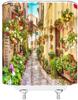 Italy Landscape Shower Curtains European Architecture House Street Colorful Flower Pots Green Leaves Spring Scenery Bathroom