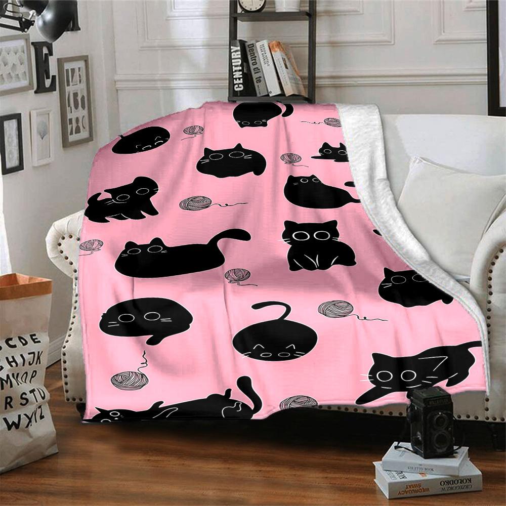 1pc Cat Yarn Lightweight Flannel Blanket, Comfortable and Warm Blanket, for Office and Camping Sofa Bed, Livingroom028