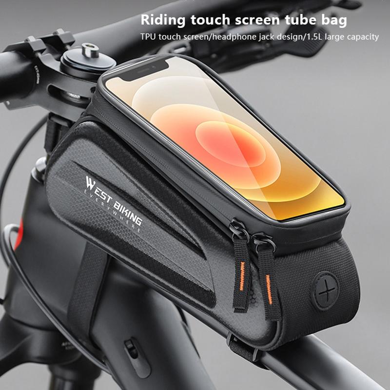West Biking 7,0 Zoll Fahrrad-Telefon-Touchscreen-Tasche, reflektierende Oberrohrtasche aus Eva-Hartschale, wasserabweisende Vorderrahmentaschen