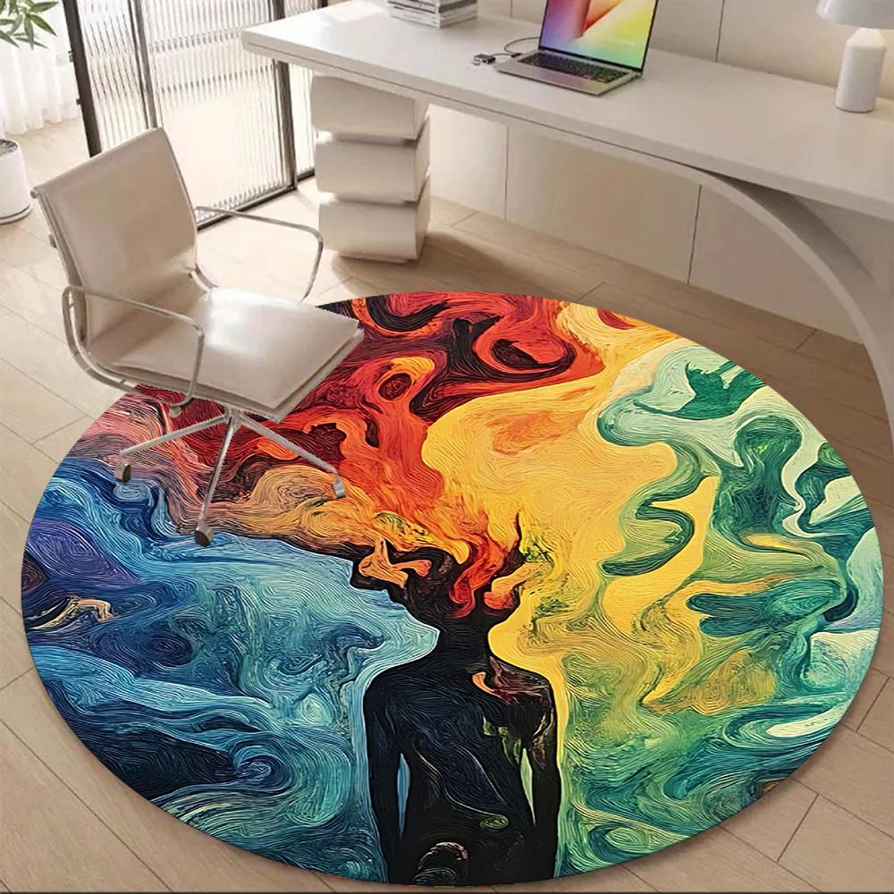 

1PC Abstract Art Fluid Dynamics Office Round Area Rug, Indoor Mat Suitable ForOffice, Under Office Chairs Bedroom Living Room Home Decor, Room Deco 80cm by 80cm