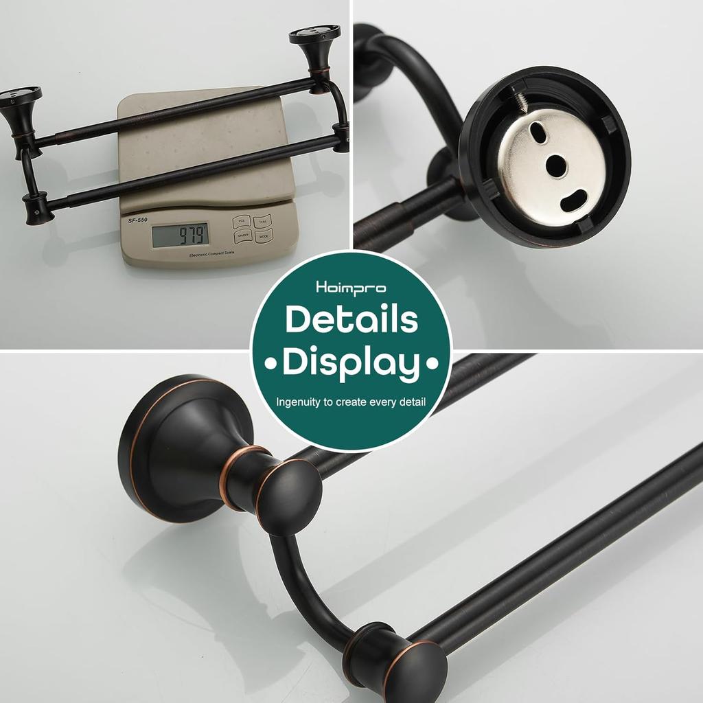 Hoimpro Adjustable Retractable 15-27 Inches Stainless Steel Bathroom Towel Bar, Bathroom Accessories Bath Hotel Double Towel Bar Rod Hanger Wall