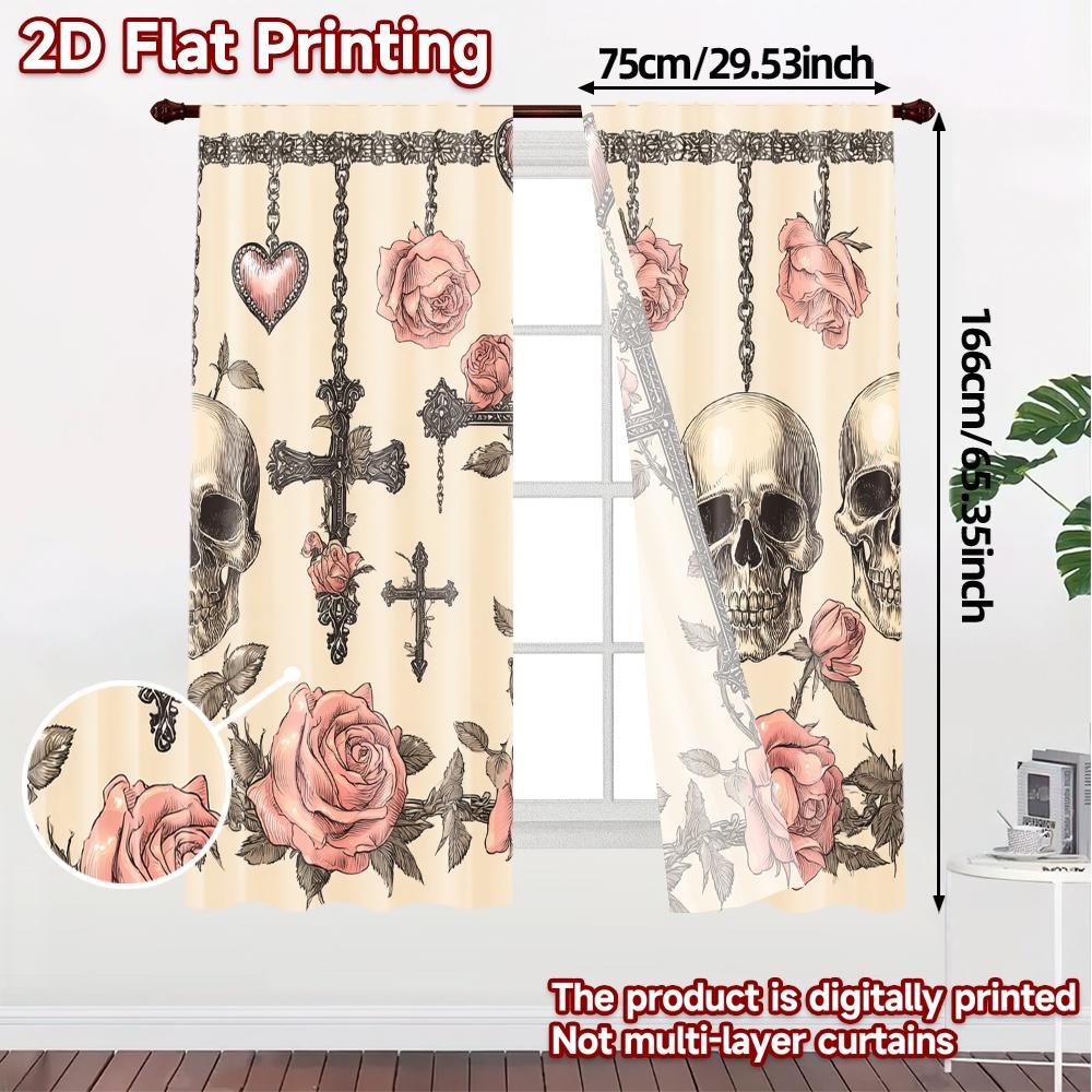 Set Of 2 Flat Printing Jit Curtains Without Rod Gothic Romance Popular Fashionable Versatile Durable Polyester Curtain Made
