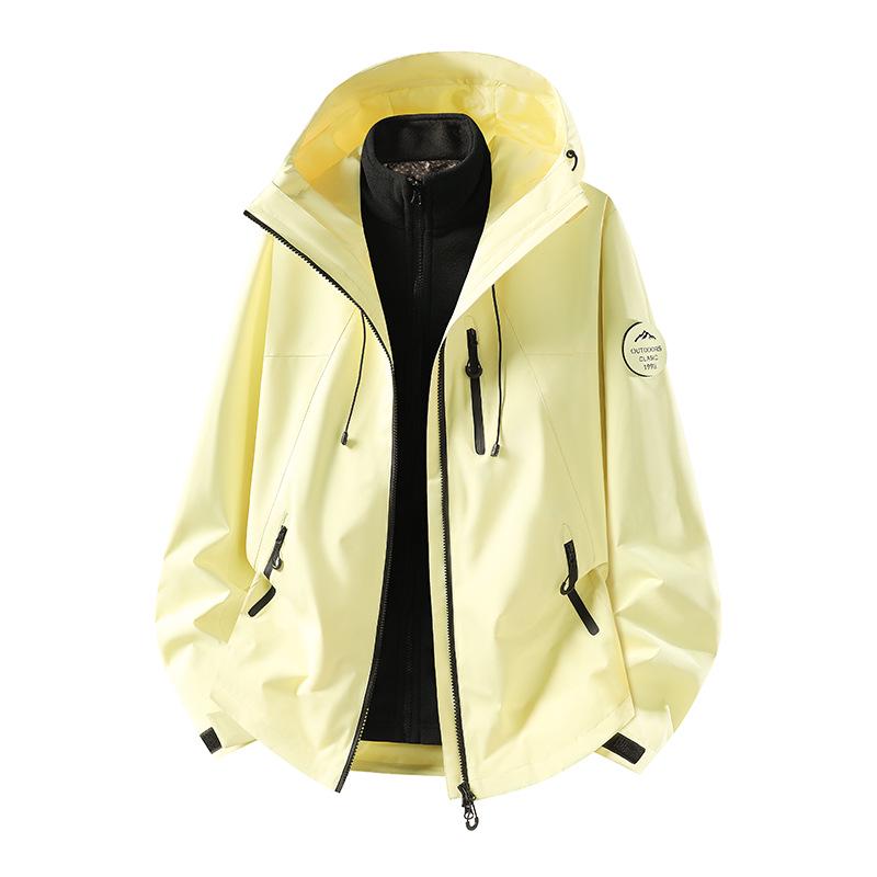 Unisex Waterproof Windproof 3-in-1 Outdoor Mountaineering Jacket with Detachable Layers and Custom Logo Option.
