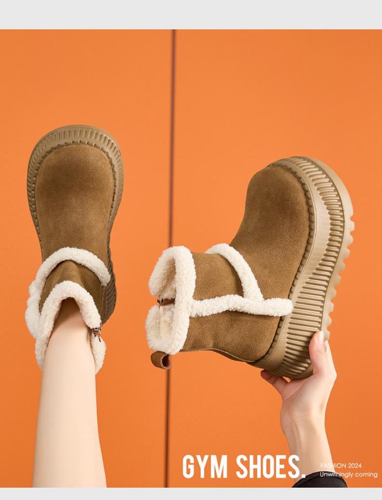 2024 Women's Mid-Tube Snow Boots: Thick-Soled, Velvet-Lined, Non-Slip, Warm, Height-Enhancing, All-Match Design.