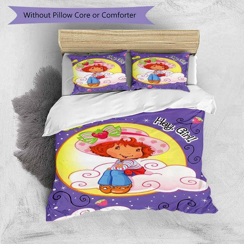 3pcs Strawberry Princess3 Design Cover Set - HD Printed Bedding with 1 Cover and 2 Pillowcases - Perfect for Home and Dorm Decor