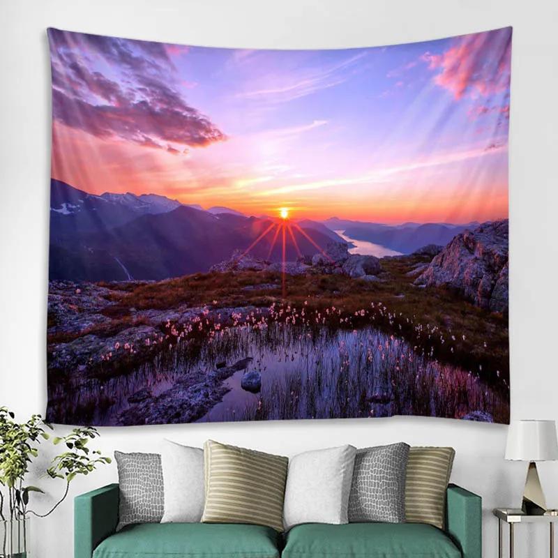 Wandbehang Boho Wandteppich Mandala Kunst Dekoration Wunderschöne Sonnenaufgang Sonnenuntergang Landschaft Groß