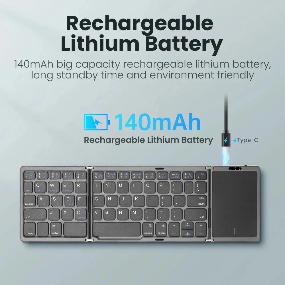 Tri-fold Keyboard with Touchpad Three Bluetooth Keyboard Portable Mini Keyboard Rechargeable Keyboard for PC Windows Android IOS