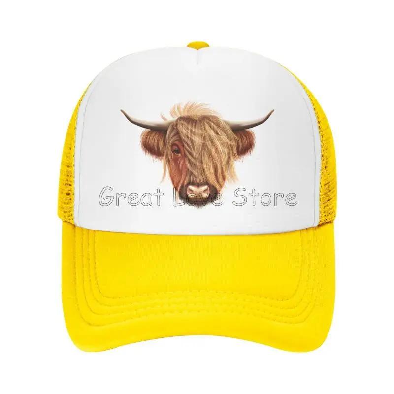 Scottish Hairy Highland Cow Print Baseball Cap Breathable Mesh Caps Summer Casual Sun Protection Hat Adjustable Snapback Hat