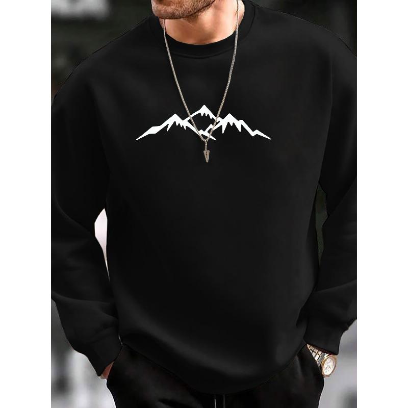 Simple Mountain Pattern Print Men's Long Sleeve Crew Neck Sweatshirt, Pullover Sweatshirt, Casual Sports Versatile Top for Spring & Autumn
