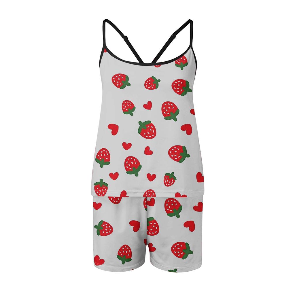 Weiches 2-teiliges Pyjama-Set für Damen, ärmellose Shorts, Loungewear-Sets, Pyjamas, Nachtwäsche