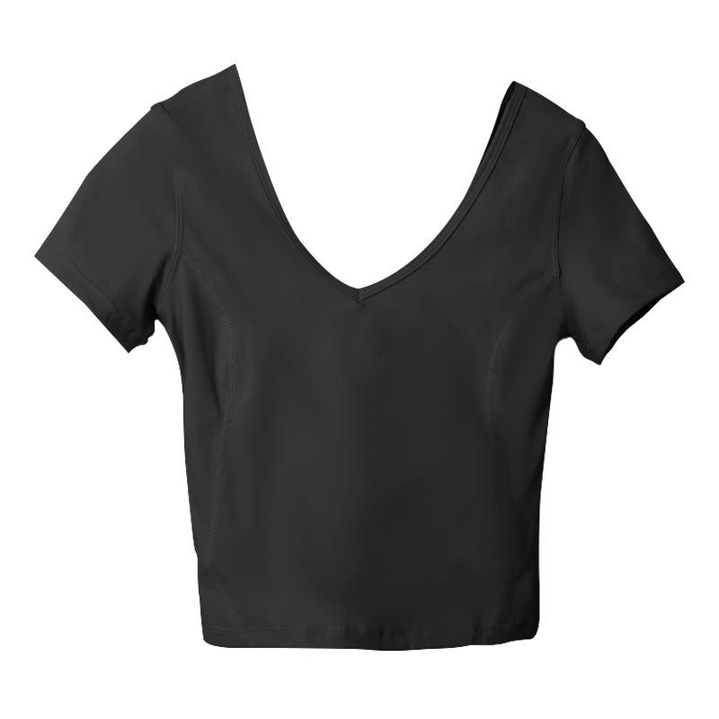 

Женский быстросохнущий костюм для йоги без спины - Дышащий нейлон, Высокоэластичный короткий рукав, Летняя повседневная одежда для гимнастики и фитнеса Size 4 (100-110 Catty)