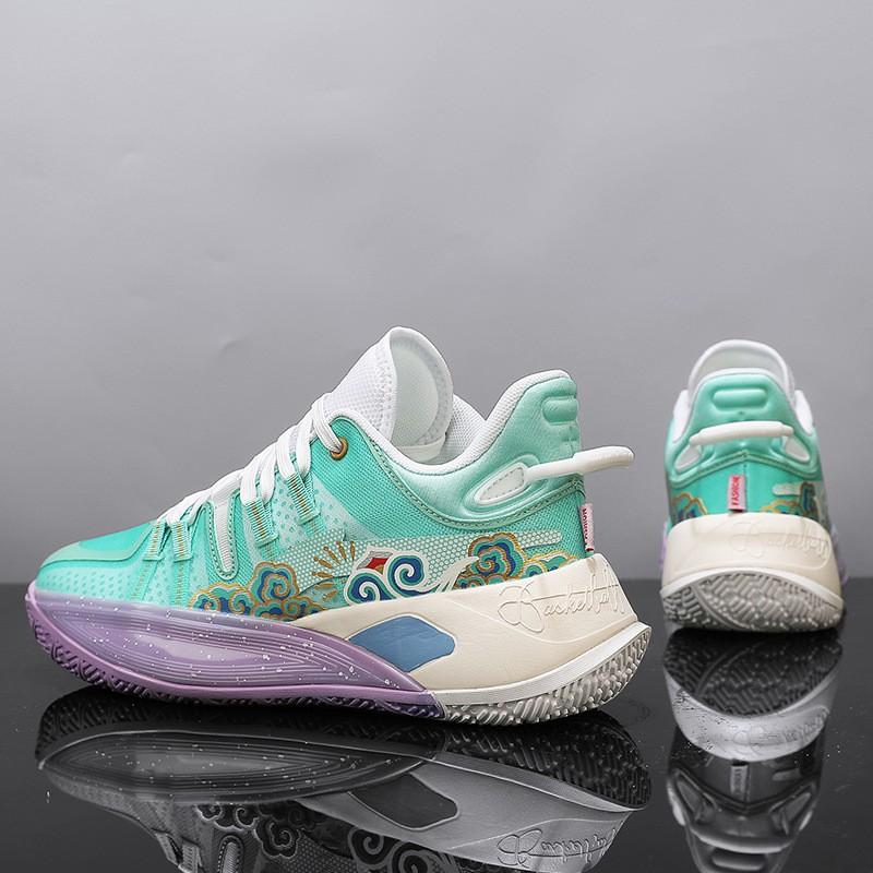 Mens Low-Cut Basketball Shoes Practice Performance Lightweight Breathable PU Mesh Sneakers