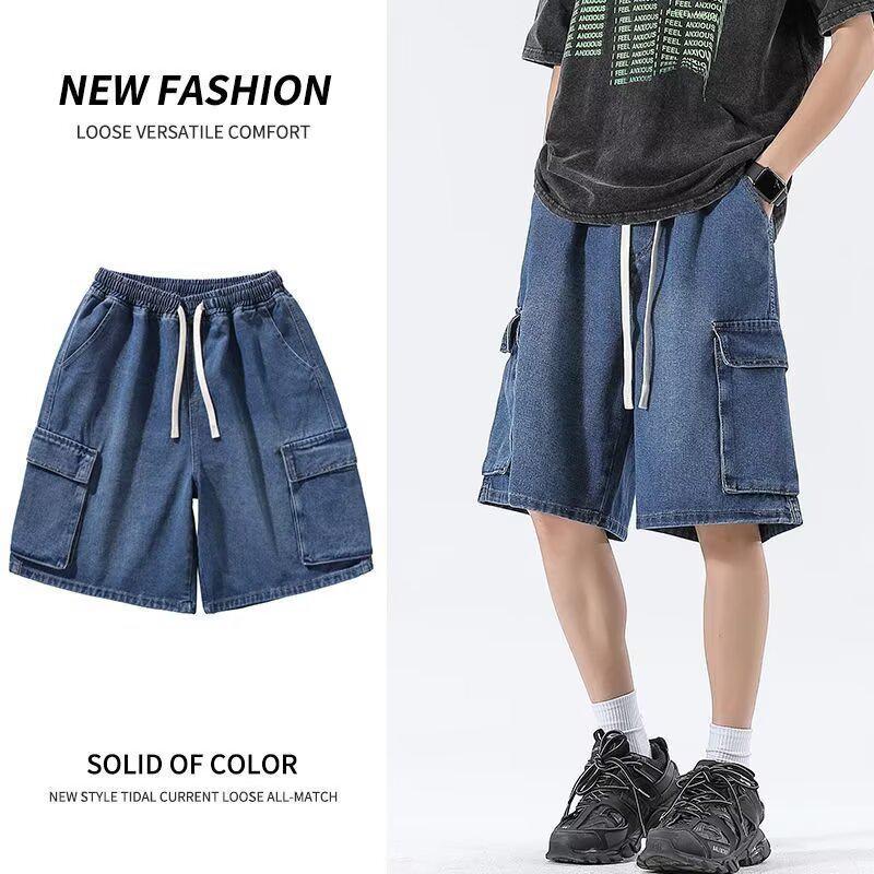 Men's Casual American-Style Denim Cargo Shorts - Summer Lightweight, Loose, Straight-Leg Design