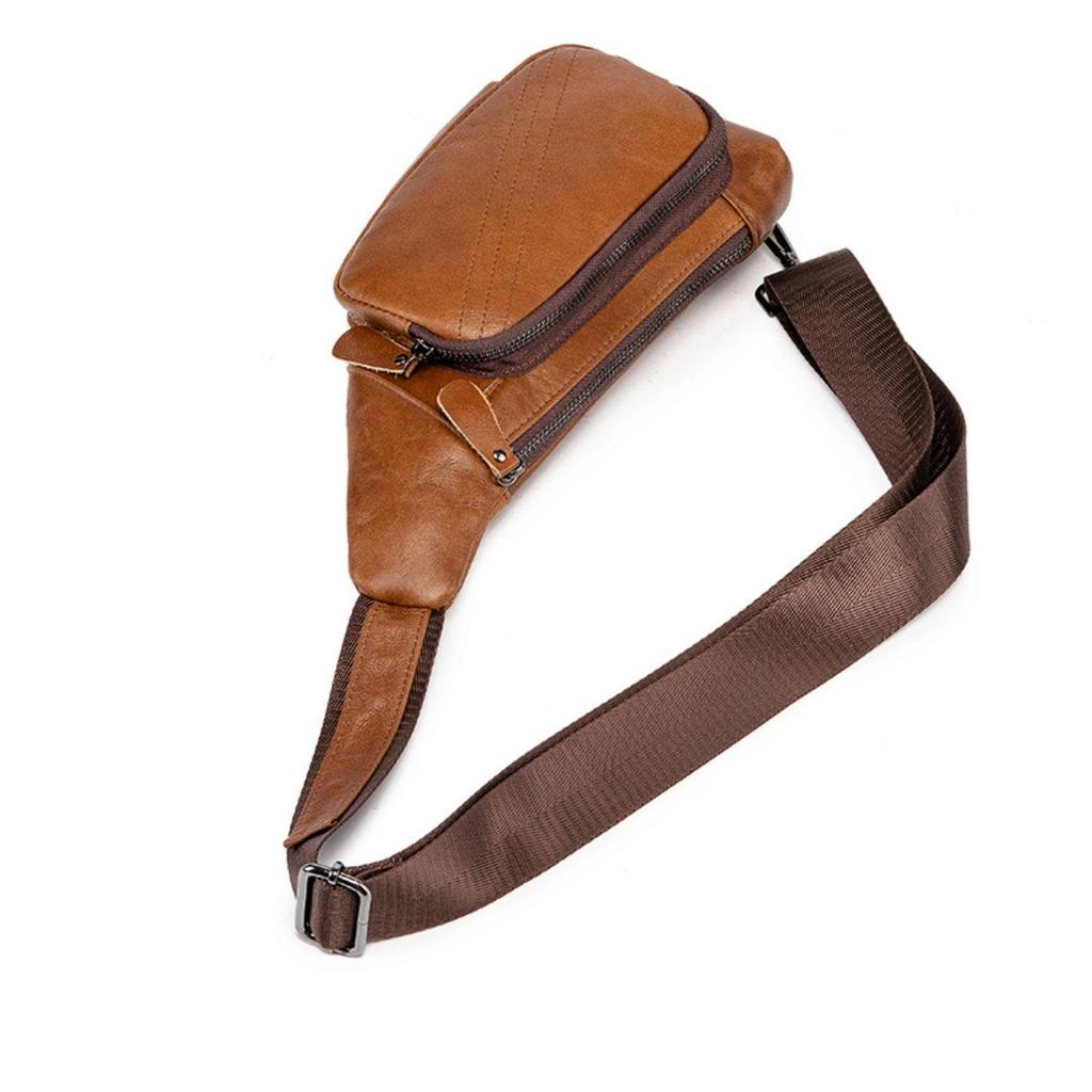 Men's Genuine Leather Casual Fashion Chest Bag Top Layer Cowhide Men's Bag Shoulder Messenger Bag Men's Chest Bag Messenger Chest Bag