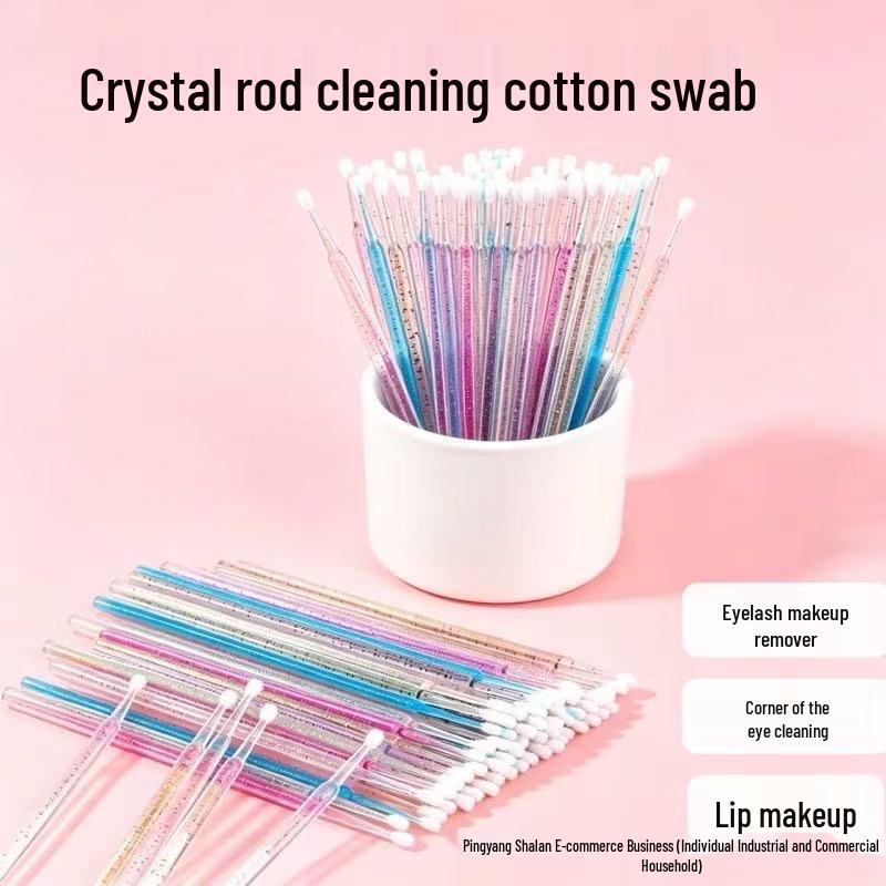 Eyelash Extension Cleaning Flocked Cotton Swabs - Crystal Stick, Small Head Makeup Remover