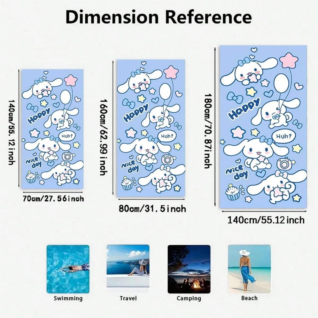 1pc Sanrio Cinnamoroll Cartoon Pattern Microfiber Beach Towel, Quick-Dry, Ultra-Absorbent, Digital Print