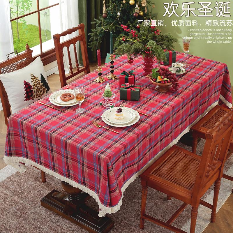 Christmas Checkered Tablecloth Buffalo Plaid Cotton Flannel Tablecloths, Xmas Winter Washable Table Cover For Party Dining Decor