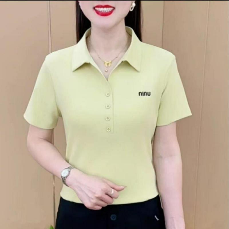 

YYFS женские модные повседневные летние и весенние однотонные рубашки-поло с коротким рукавом и принтом, блузки и рубашки XXXXXL