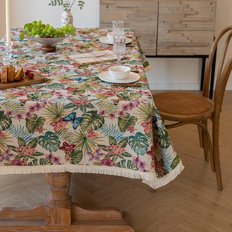 Washable Cotton Linen Floral Tablecloth American Country Style Dining Table Decoration Cover 60*60cm