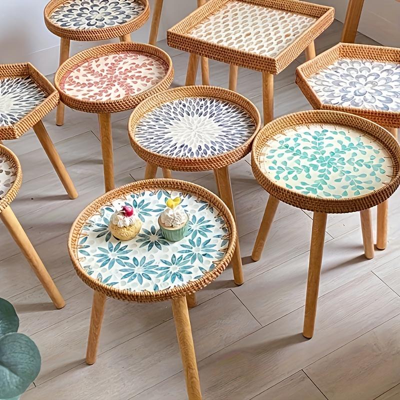 Vintage Green Pattern Small Coffee Table Retro Pattern Round Table with storage space for living room perfect storage table