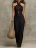 Women Halter Neck Sleeveless Maxi Dress Solid Color Casual Summer Beach Dress