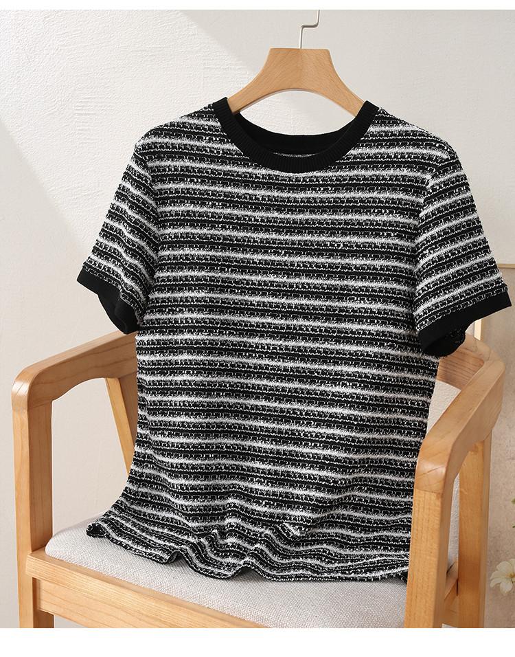 Striped short sleeved t-shirt for women, 2026 spring fashion commuting versatile casual top