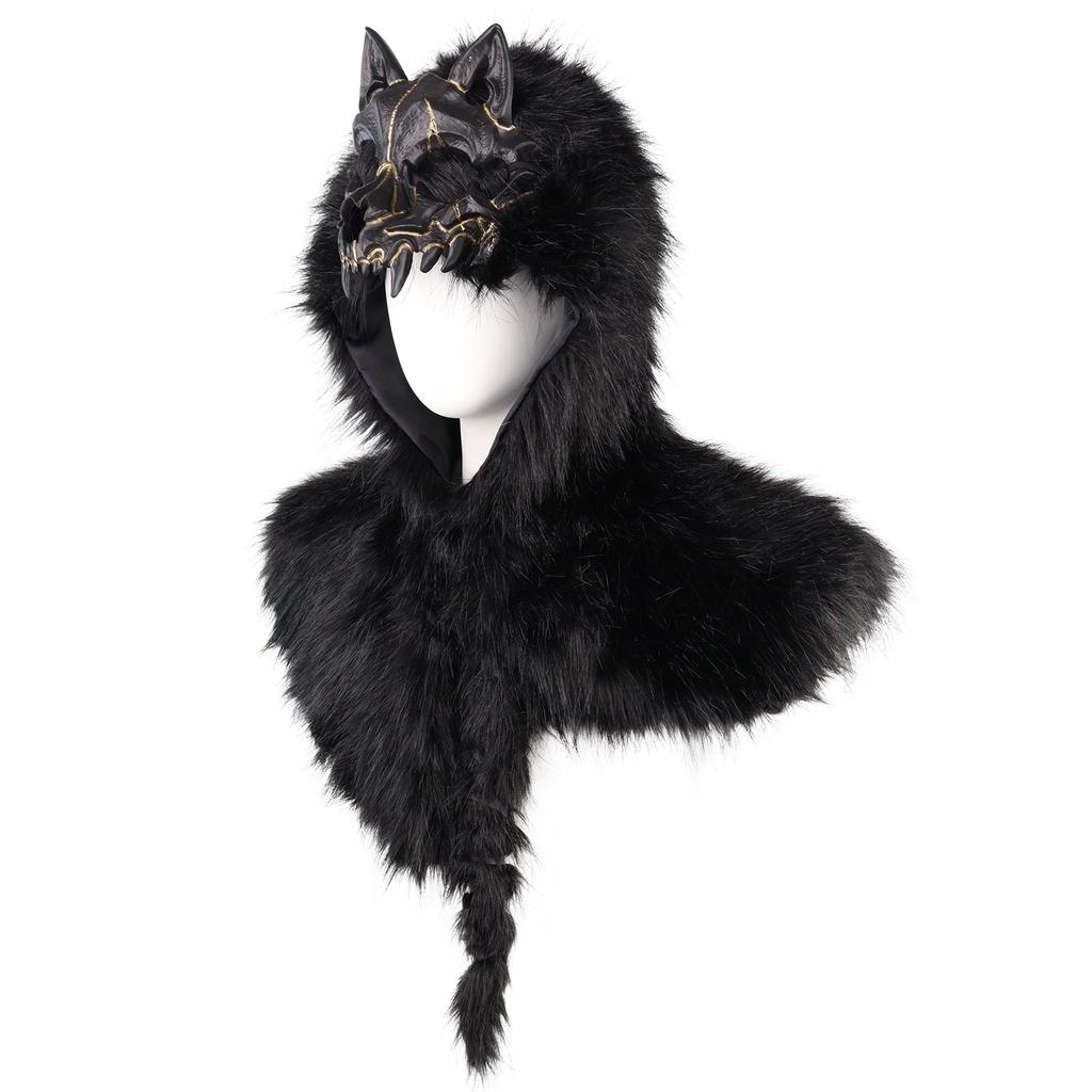 Středověký vikingský plášť z umělé vlčí kůže s lebkou, kostým na halloweenskou párty, cosplay rekvizita, plášť na ramena z umělé kožešiny