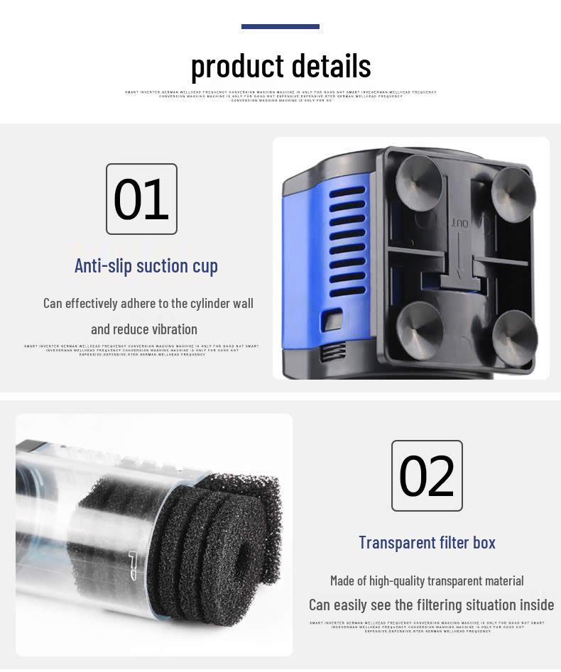 Three-in-One Submersible Fish Tank Pump with Built-in Filter & Aeration