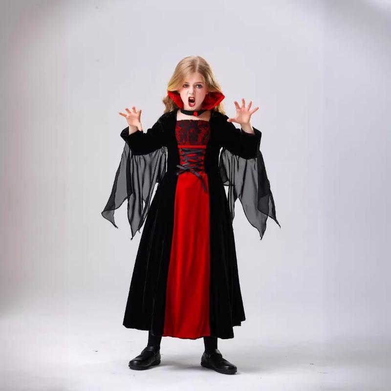 Halloween New Children's Vampire Queen Witch Devil Dress Party Stage Costume