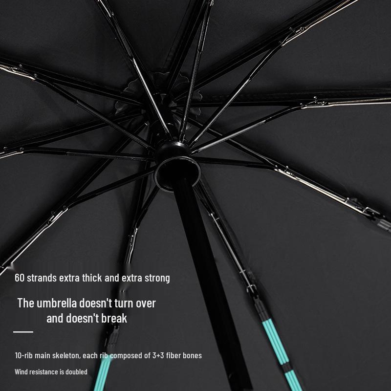 60-Rib Automatic Women's Umbrella with Black UV Protection for Sun & Rain, Customizable and Portable.