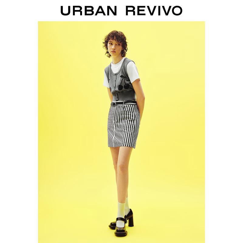 UR 2025 Women's Color-block Faux Two-piece Short Sleeve Knit Top