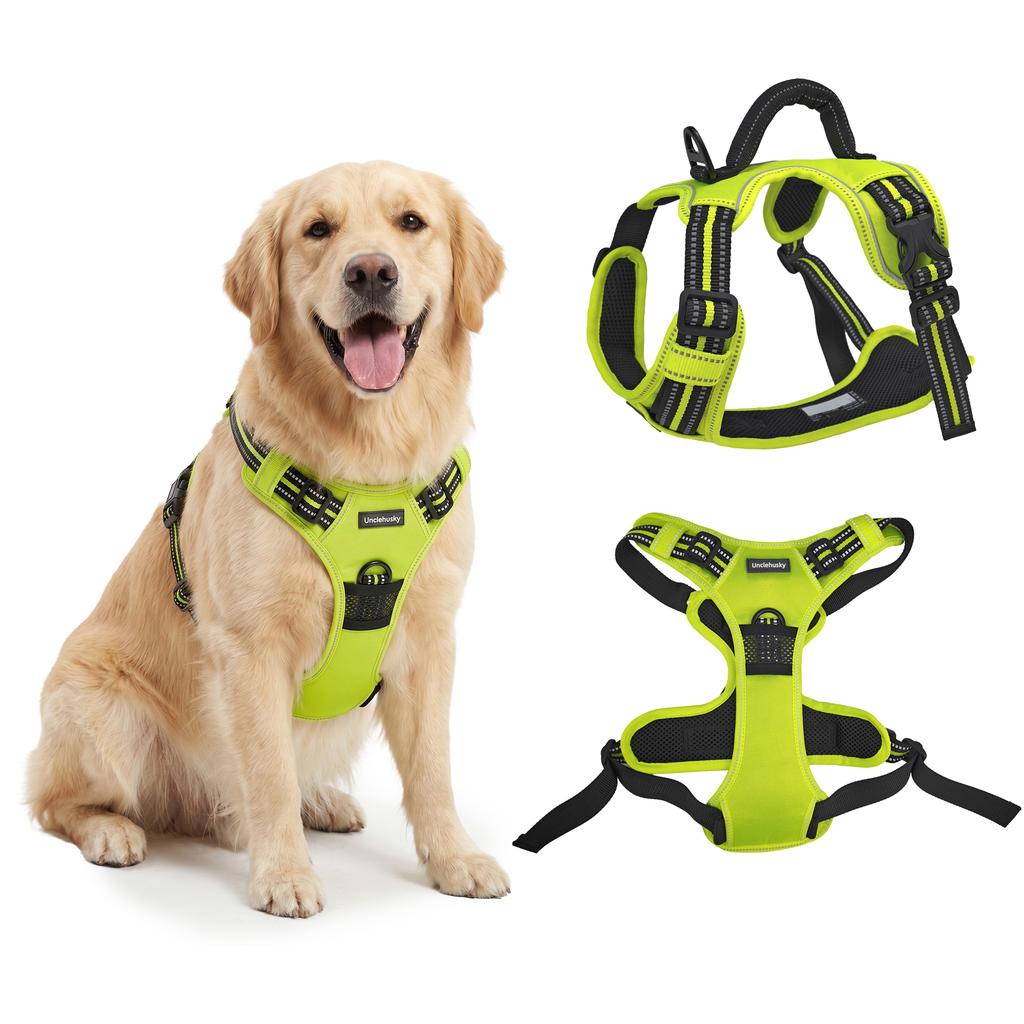 Custom Adjustable Solid Green Reflective Nylon Webbing Soft Mesh Padded Oxford Fabric No Pull Dog Harness with Control Handle