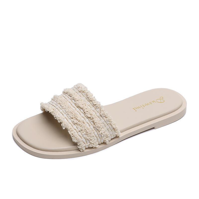 Flat-bottomed French One-word Slippers Women's Summer Wear 2025 Summer New Fashion Seaside Beach Sandals Large Size Shoes