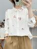 Women's Forest Style Cotton Gauze Shirt with Rose Embroidery - Skin-Friendly, Loose, and Artistic