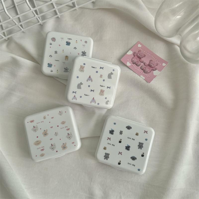 Cute Portable Cartoon Dog Rabbit Eye Contacts With Mirror Contact Lens Case Colored Lenses Container Box For Party Travel Set