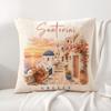 Greek Santorini Cushion Cover Linen Organic Fabric DoubleSided Printing Sofa Breathable Home Decor Gift Pillow Case