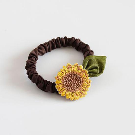 Women Hair Rope Realistic Sunflower Decor High Elasticity Elastic Band Pastoral Style Decorative Washable Ponytail Holder Large Intestine Hair
