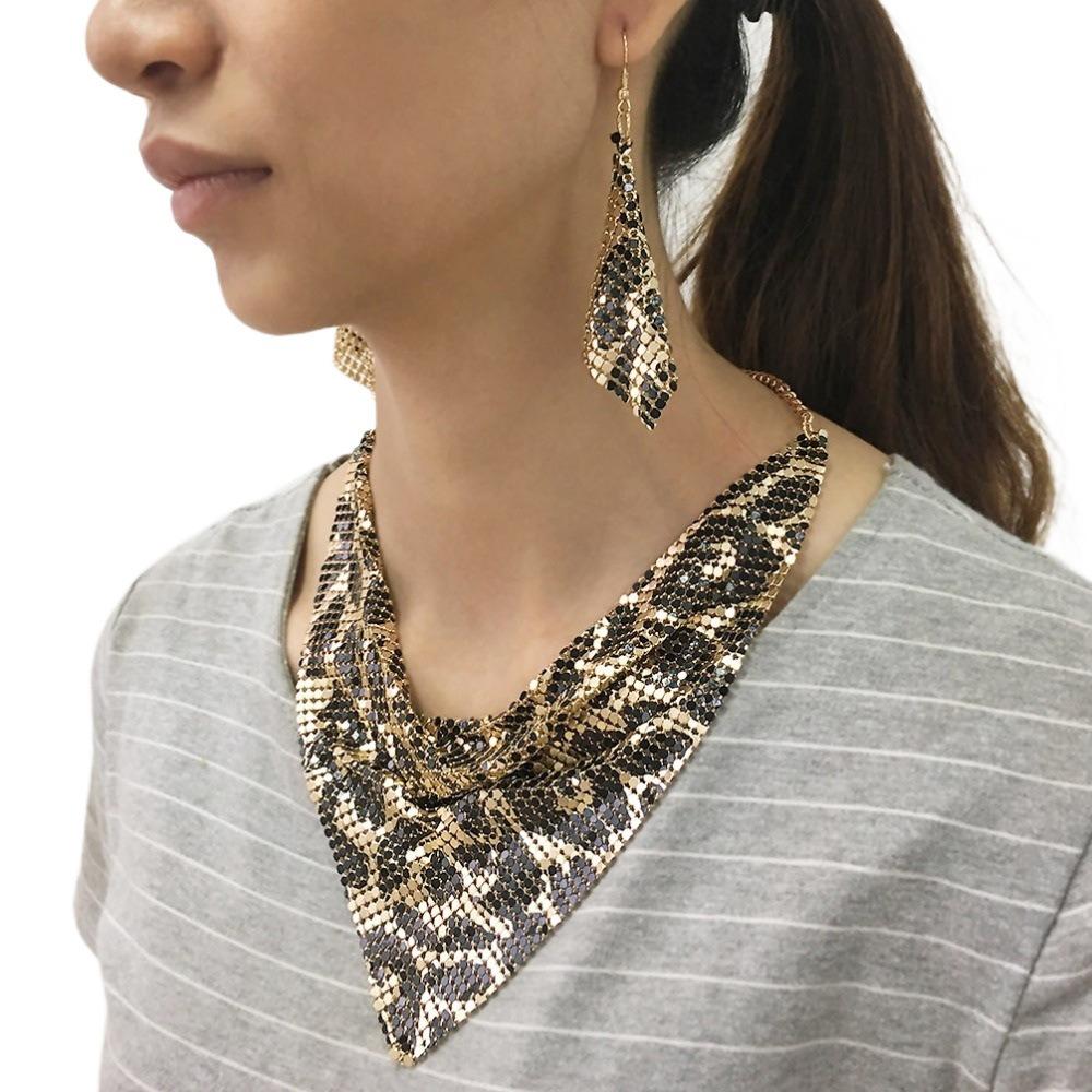 New Indian Style Triangle Scarf Sequined Shining Silk Scarf Lightweight Earring Set for Women